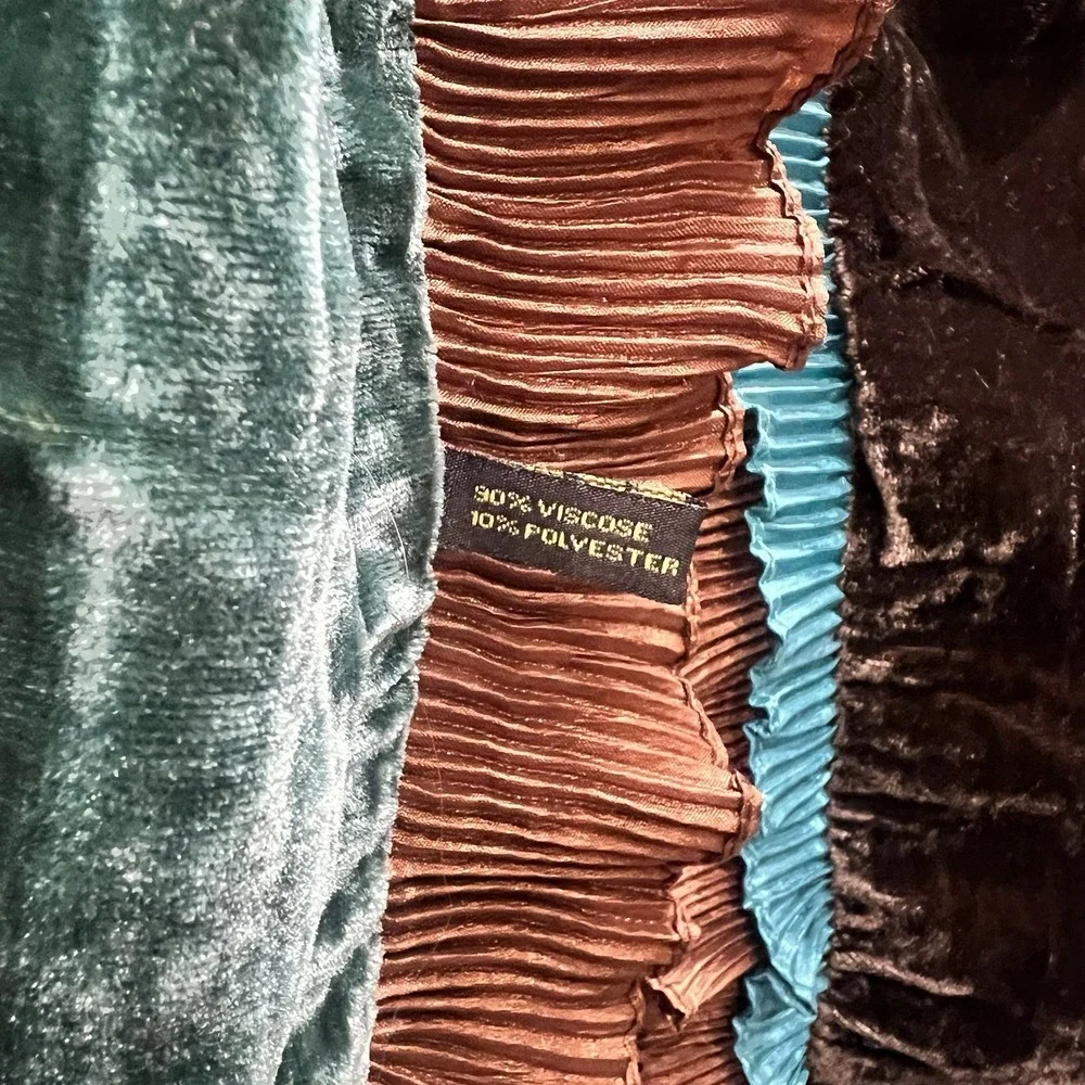 Rayon Crinkle Trim Crushed Velvet Scarf Brown  Blue Green Glamour Artsy Festival